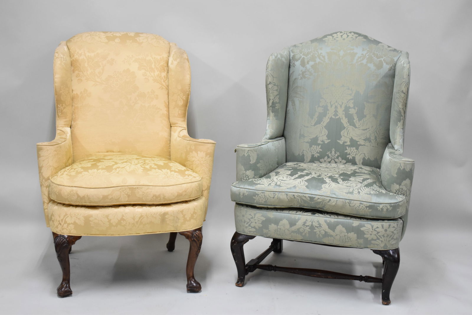 Chippendale Style Gold Upholstered Wingback Armchair (1 of 13)