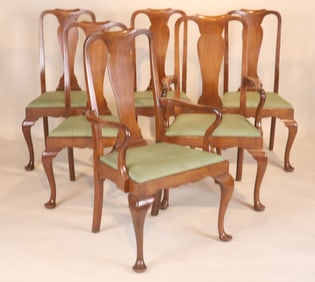 Set of Six Queen Anne Style Dining Chairs