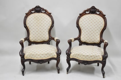 Pair of Victorian Finger Carved Armchairs