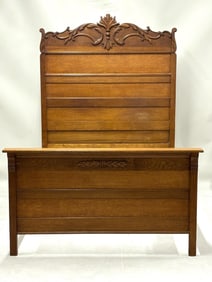 Antique Oak Highback Full Size Bed