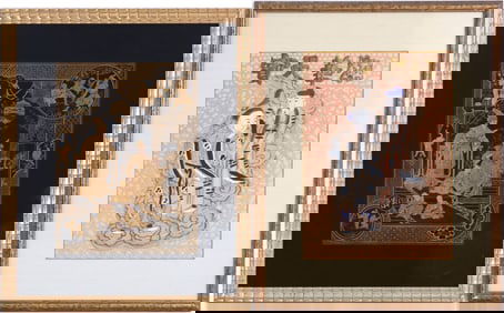 Asian Painted Paper Cut Out of Two Figures