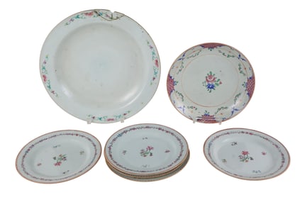Seven Chinese Export Famille Rose Plates and Chargers