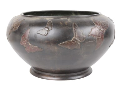 Asian Bronze Butterfly Decorated Planter