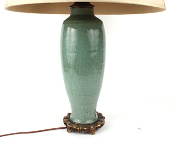 Asian Celadon Glazed Vase, Fitted as a Lamp