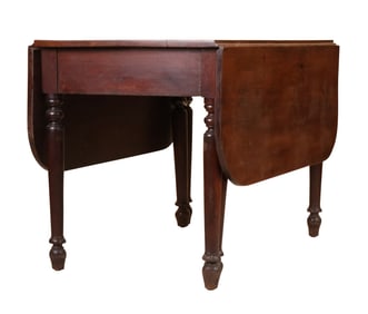 Walnut Six-Leg Drop Leaf Dining Table
