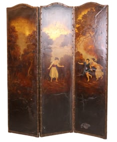 Paint-Decorated Three Panel Room Screen