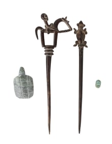 Two African Bronze Dogon Figural Hair Pins