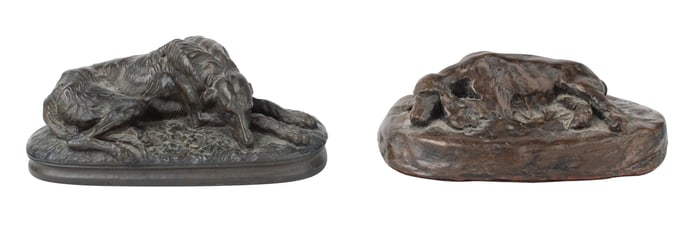 After Paul Joseph Raymond Gayrard, 1807-1855, Levrier Couche (Lying Greyhound), Patinated Metal