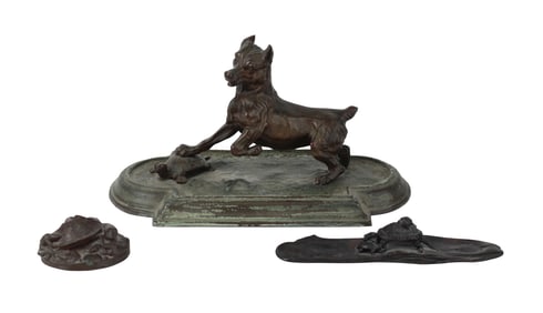 Terrier Trapping a Turtle, Patinated Metal Sculpture