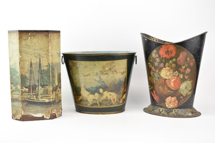 Four Tole Wastepaper Baskets