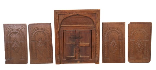 Four Carved Wood Wall Panels