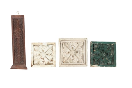 Seven Vintage Painted and Carved Wood Rosettes