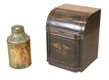 Green and Gold Painted Tole Coal Scuttle