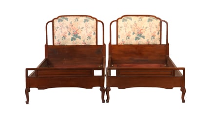Pair of Louis XV Style Upholstered Mahogany Twin Bedsteads