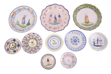 Nine Quimper Faience Plates