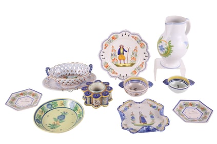 Seven Quimper Faience Table Articles