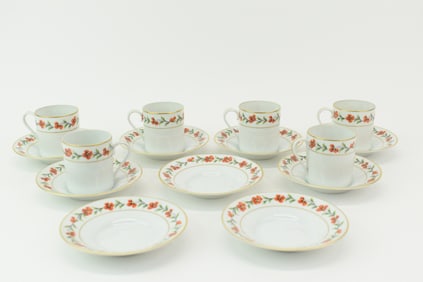 Set of Six Tiffany Poppies Limoges Demi Tasse Cups
