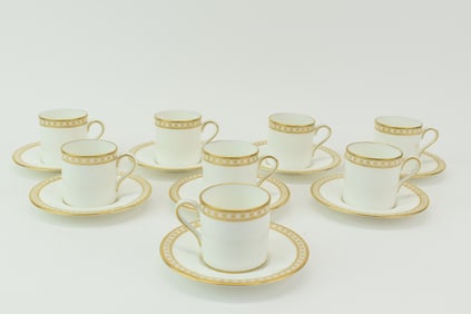 Set of 8 Wedgwood Ulander Gold Demi Tasse Cups and Saucers