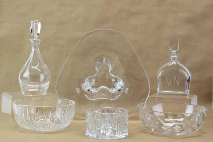 Group of Six Assorted Colorless Glass Table Articles