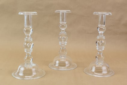 Set of Three Steuben Colorless Glass Candlesticks