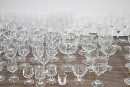 Large Group of Assorted Colorless Glass Stemware
