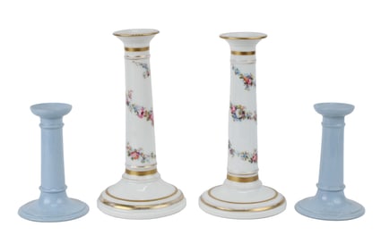 Pair of Neoclassical Paris Porcelain Candlesticks