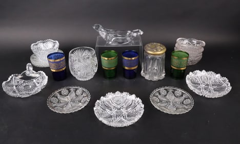 Group of Cut and Pressed Glass Bowls and Plates