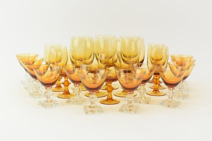 Vintage Set of Seven Amber Seneca Drinking Glasses