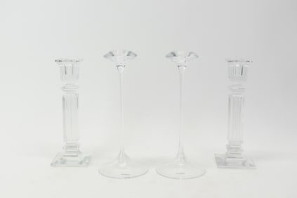 Near Pair of Kjell Engman Kosta Boda Fanfare Candlesticks
