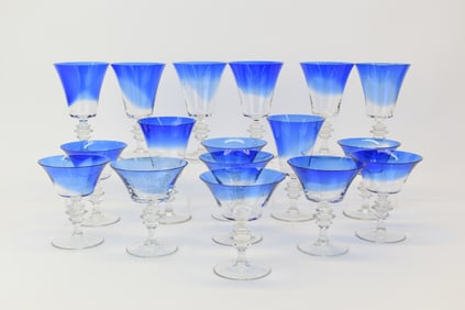 Set of 8 Tall & 9 Stuart Blue Theresienthal Glasses