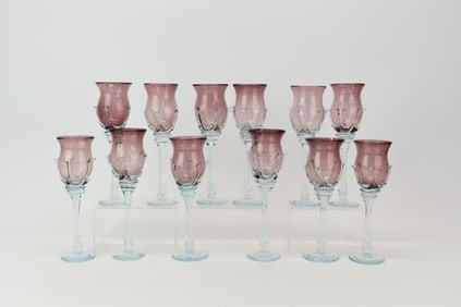 Set of 12 Robert Deeble Handmade Violet Wine Glasses