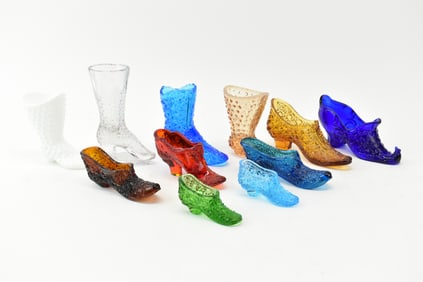 Group of 10 Assorted Fenton Glass Shoes and Boots