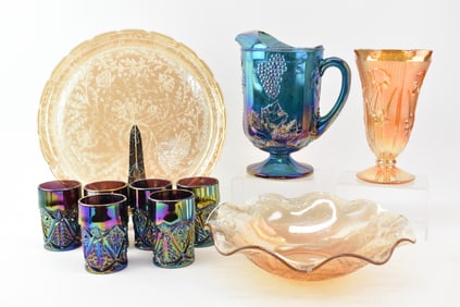 Group of Assorted Carnival Glass Table Articles