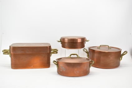 Four French Copper Stock Lidded Cooking Pots