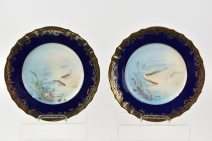 Set of Nine Theodore Haviland Limoges Cobalt Fish Plates