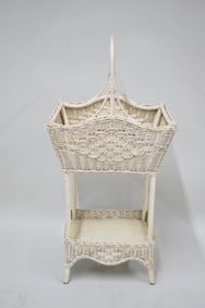 Vintage White Wicker Basket Stand