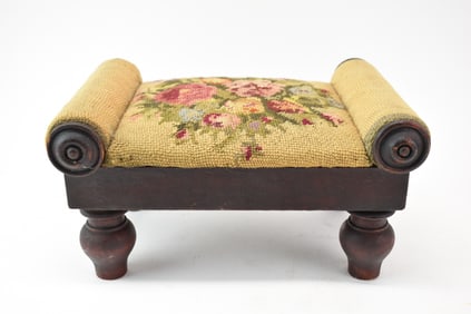Antique Victorian Needlepoint Footstool