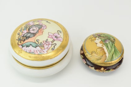 Two Art Nouveau Elite France Porcelain Dresser Boxes