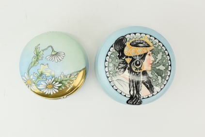 Two A. Klingenberg France Art Nouveau Porcelain Dresser Boxes