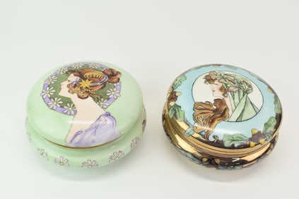 Two Art Nouveau Limoges Hand Painted Dresser Boxes
