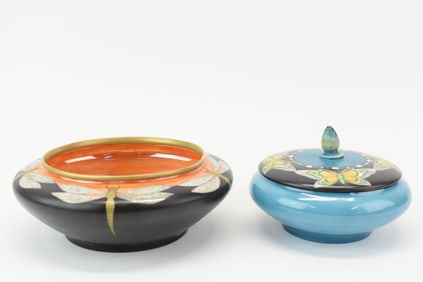 Willets Belleek Dragonfly Orange Lustre and Black Bowl