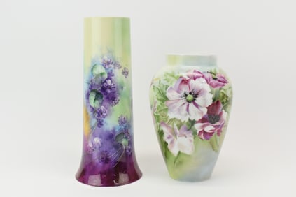 Antique Willets Belleek Violet Decorated 14" Tall Vase