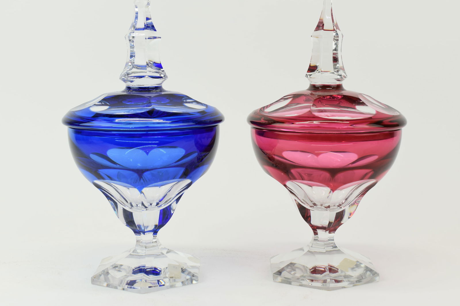 Pair of Val St Lambert Covered Glass Compotes (1 of 6)