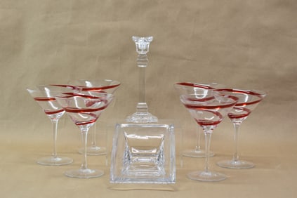 Nambe Crystal Bowl & Set of 6 Martini Glasses