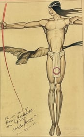 Vintage Art Deco Style Mixed Media of Native American