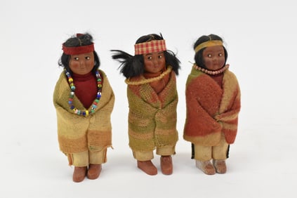 Group of Three 6 1/2" Female Skookum Dolls with Plastic Feet