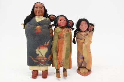 Three Native American Dolls of Mother and Child