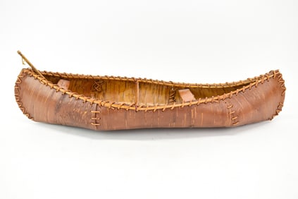 Diminutive Stained Birch Bark Canoe