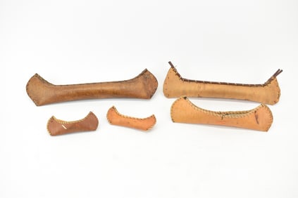 Group of Five Assorted Birch Bark Diminutive Canoes