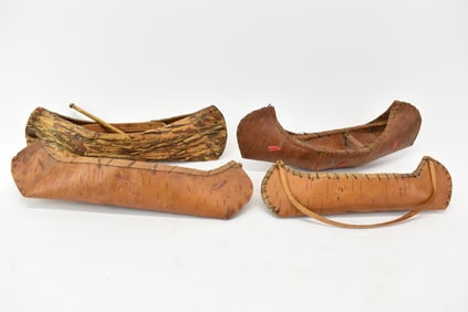 Group of Three Diminutive Birch Bark Canoes
